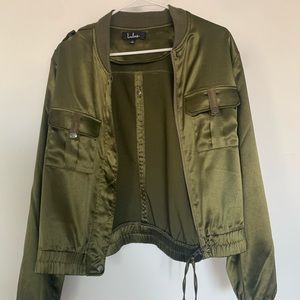 Lulu’s Satin Green Bomber Jacket - Large